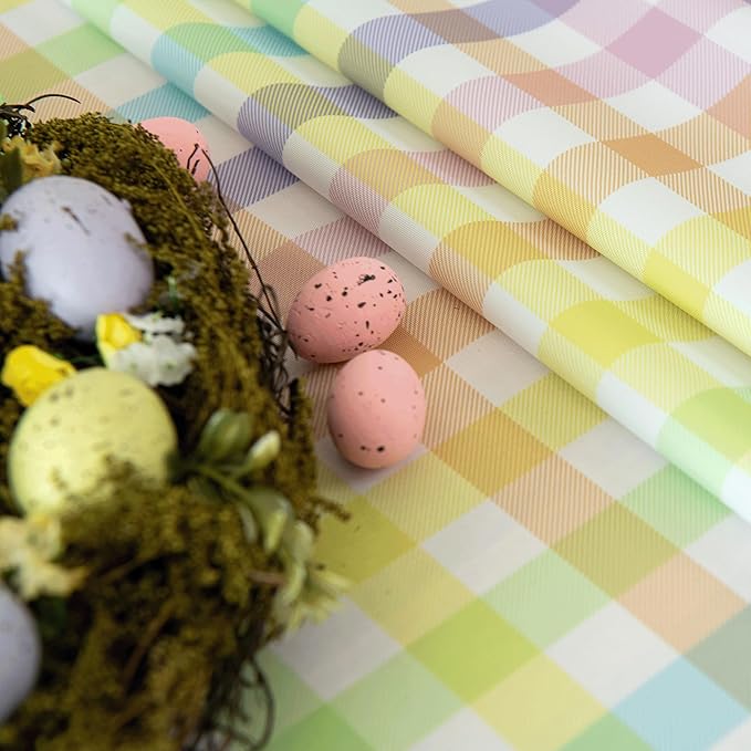 Easter Sunday Spring Plaid Tablecloth - Colorful Rectangular 58x102 Inch Water Resistant Table Cloth for Indoor/Outdoor Use - Rustic Table Cover for Kitchen, Picnics, and Parties