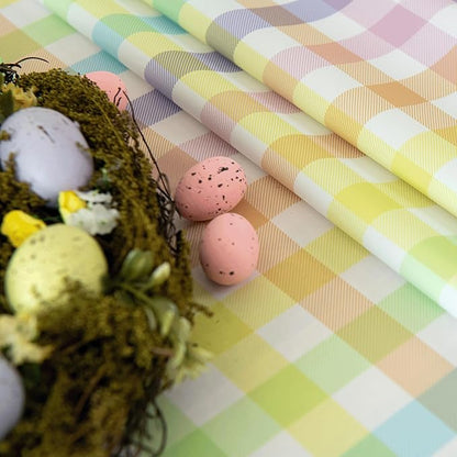 Easter Sunday Spring Plaid Tablecloth - Colorful Rectangular 58x102 Inch Water Resistant Table Cloth for Indoor/Outdoor Use - Rustic Table Cover for Kitchen, Picnics, and Parties