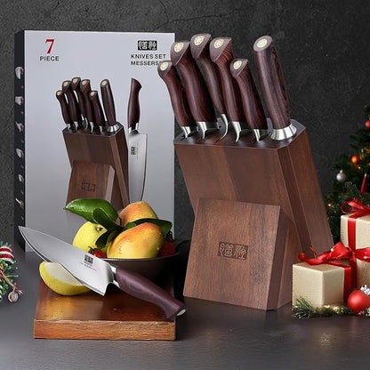 SHAN ZU 7 Pc Knife set, High Carbon Japanese 10Cr15Mov Stainless Steel Professional Kitchen Cooking Knives, Ultra Sharp Japanese Chef Knife Set with Ergonomic Pakkawood Handle