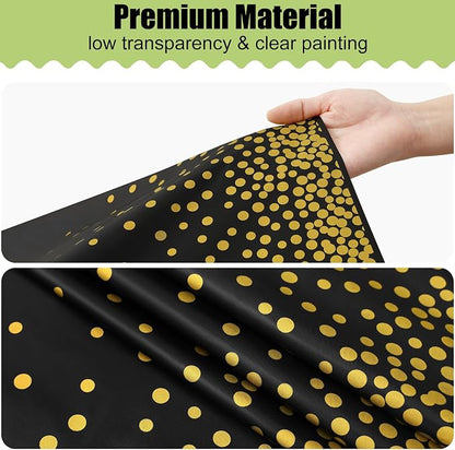 Smiry Disposable Table Cloth - 6 Pack, 54 x 156 Inch Waterproof Rectangle Tablecloths for Parties, Decorative Plastic Table Cover, Leakproof & Sturdy, Black & Gold