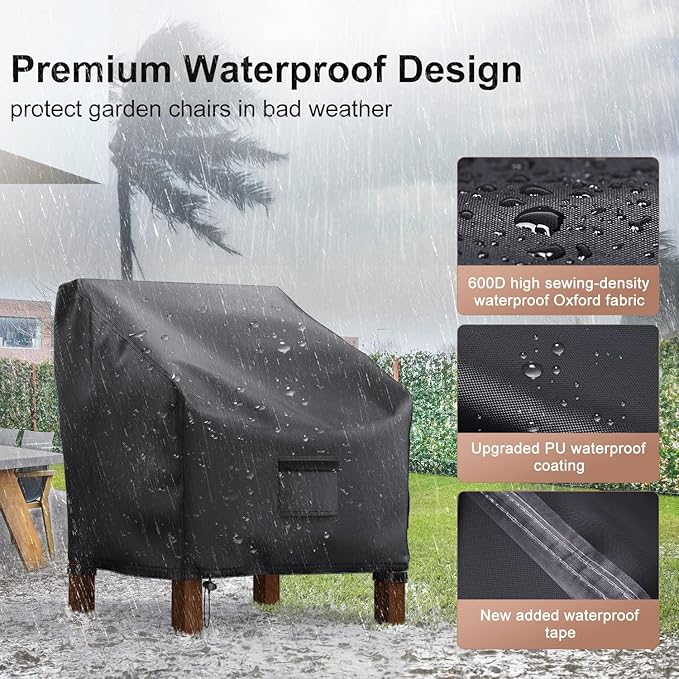 Patio Chair Covers Waterproof, Mrrihand Lounge Deep Seat Cover, Heavy Duty Outdoor Lawn Patio Furniture Covers (31" W x 38" D x 30" H - 2 Pack)