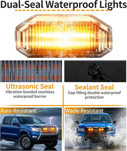 Front Grill Lights for Nissan Frontier 2025-2027 S/SL/SV/Sport Only, Amber | Direct-Snap Installation; OEM-Style Fit; IP68 Waterproof LED; No-Drill Setup; Raptor-Style Front-End Upgrade; Off-Road Ready