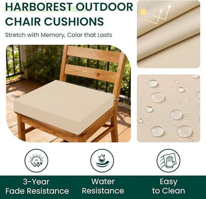HARBOREST Outdoor Chair Cushions Set of 4, Water Resistant Patio Chair Cushions with Ties, Square Corner Outdoor Seat Cushions for Patio Furniture, 18.5"x16"x3", Beige
