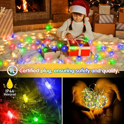 KNONEW 203FT Outdoor Christmas Fairy Lights Plug in,600 LED String Lights Outdoor Waterproof 8 Modes Memory Times for Wedding Bedroom Walls Garden Trees Decoration(Multicolor)