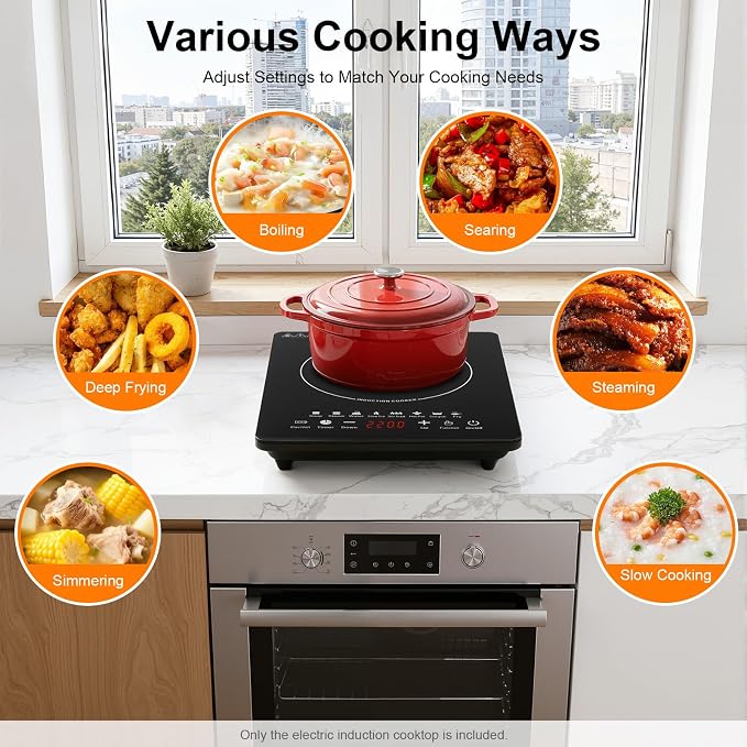 Induction Cooktop 2200W, Portable Hot Plate w/ 8 Power Levels | Countertop Portable Electric Stove with LCD Display, Timing, Adjustable Temperature for RV, Dorm, Home Kitchens