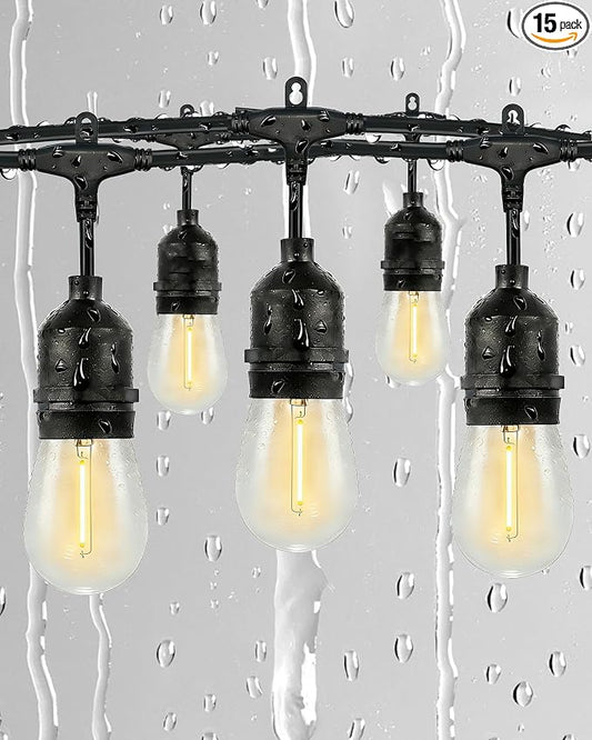 Gmnee 25FT Outdoor String Lights for Patio, Balcony & Porch – 16 LED Edison Bulbs (1.6FT Spacing), Dimmable Heavy-Duty Patio Lights for Backyard, Gazebo, Bistro, Party and Garden Decor (Plug in)