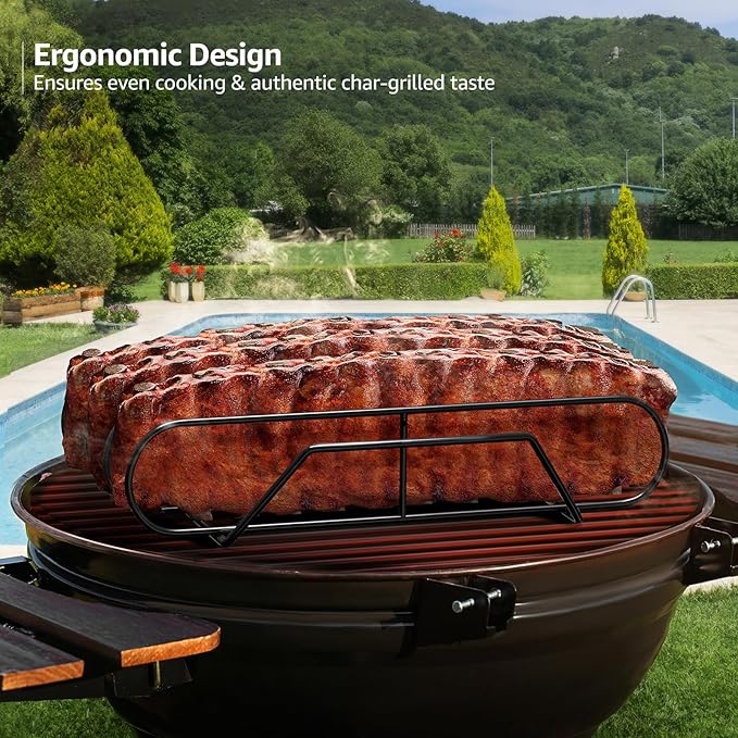 Sorbus Extra Large Non-Stick Rib Rack - Porcelain Coated Steel Roasting Stand – Holds 3 Full Rib Racks for Grilling & Barbecuing - Perfect BBQ Accessories for Smoker & Grill - Convenient Design, Black