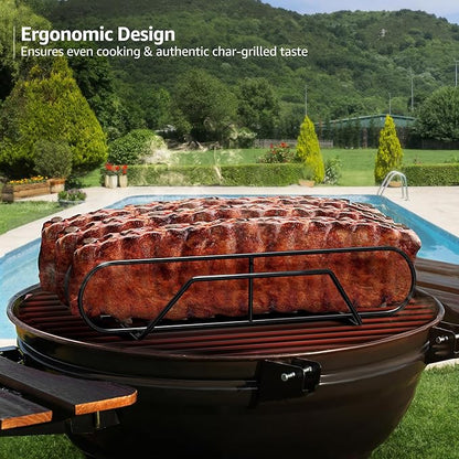 Sorbus Extra Large Non-Stick Rib Rack - Porcelain Coated Steel Roasting Stand – Holds 3 Full Rib Racks for Grilling & Barbecuing - Perfect BBQ Accessories for Smoker & Grill - Convenient Design, Black