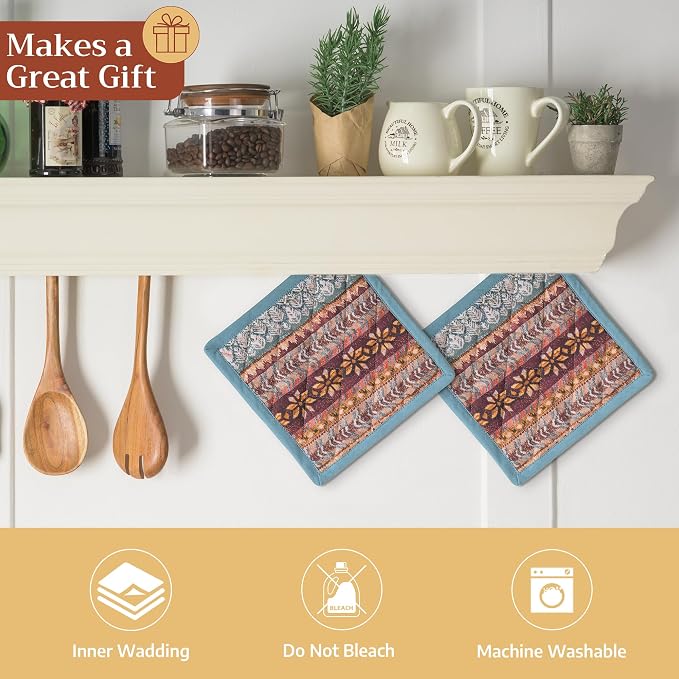 Maison d' Hermine Pot Holders 100% Cotton Potholders (8" x 8", Pack of 1) | Heat Resistant Hot Pads with Loop BBQ Cooking Baking Hotel Kitchen Handling Hot Pans Thanksgiving Christmas - Fair Isle