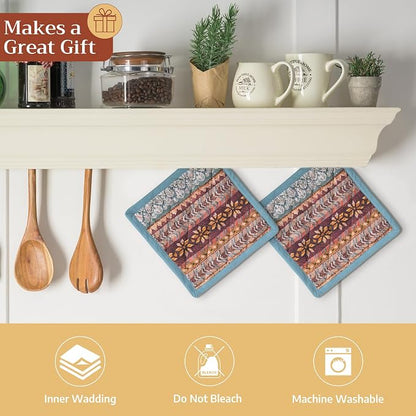Maison d' Hermine Pot Holders 100% Cotton Potholders (8" x 8", Pack of 1) | Heat Resistant Hot Pads with Loop BBQ Cooking Baking Hotel Kitchen Handling Hot Pans Thanksgiving Christmas - Fair Isle