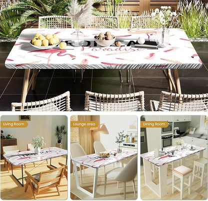 Irisbell Picnic Table Cover with Elastic Edge,6FT Wind Proof Wrinkleproof Fitted Tablecloth Cover Camping Beach Patio Rectangle Table Cloth for Indoor Outdoor (Tropical Flamingo, 30'' x 72'')