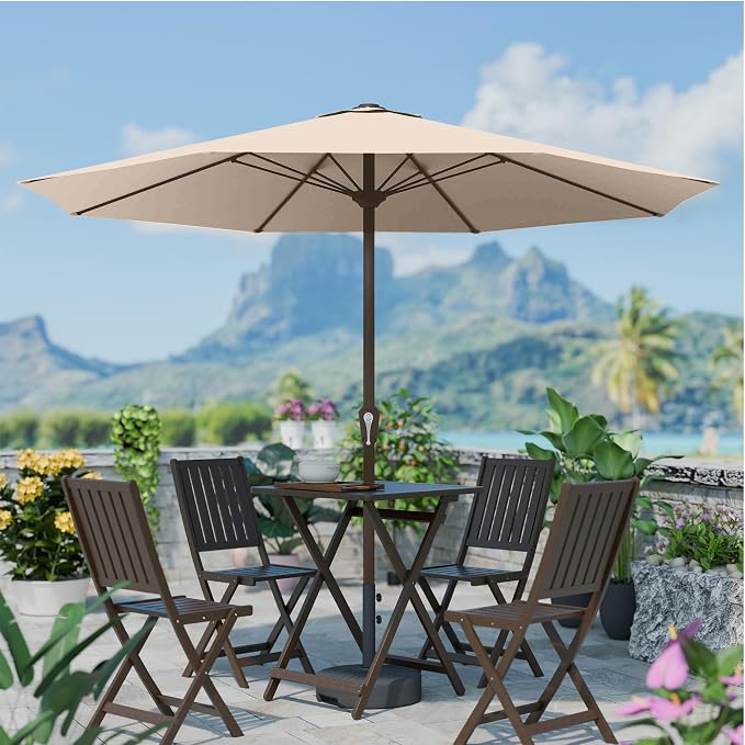 PatioKingdom 10FT Patio Umbrella with Push Button Tilt and Crank, Outdoor Market Umbrella with 8 Fiberglass Ribs, UV Protection Table Umbrella for Pool,Backyard,Garden,Deck