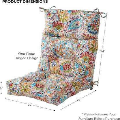 Outdoor Tufted High-Back Chair Cushions, One-Piece Hinged Seat and Back Design, Reversible with 4 Ties, Durable Polyester Fabric, Recycled Fiber Fill - Single, Jamboree Paisley