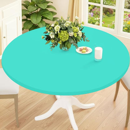 Smiry Round Spandex Tablecloth, Elastic Fitted Washable Tablecloths for 36"-44" Tables, Waterpoof Stretch Picnic Table Cover for Dining, Indoor and Outdoor, Aqua