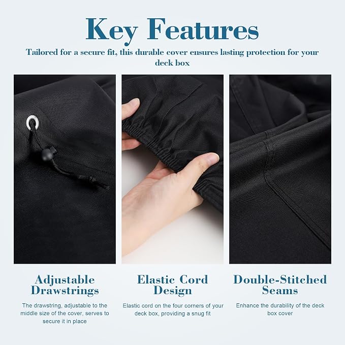 Deck Box Cover, Waterproof 600D Oxford, 63 x 30 x 28 in | Heavy-Duty 600D Fabric, Waterproof Protection, UV Resistant, Outdoor Storage Cover, Waterproof Outdoor Furniture Covers