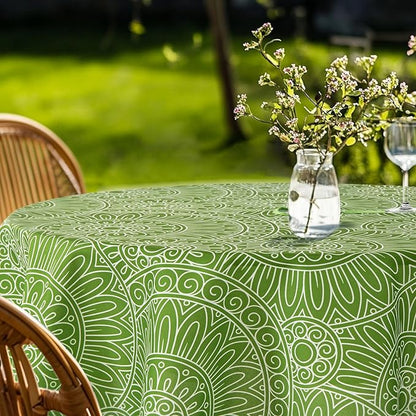 Lamberia 60" Round Patio Tablecloth with Umbrella Hole and Zipper, Waterproof Outdoor Table Cover for Patio, Backyard, BBQ, Picnic & Indoor Dining, Washable Polyester Circular Tablecloth