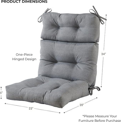 Outdoor Tufted High-Back Chair Cushions, One-Piece Hinged Seat and Back Design, Reversible with 4 Ties, Durable Polyester Fabric, Recycled Fiber Fill - Single, Heather Gray