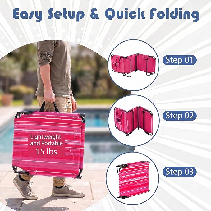 Goplus Tanning Chair, Folding Beach Lounge Chair with Face Hole, Removable Pillow, Carry Strap, Position Adjustable, Sunbathing Chair, Portable Outside Lounge Chair for Patio Pool