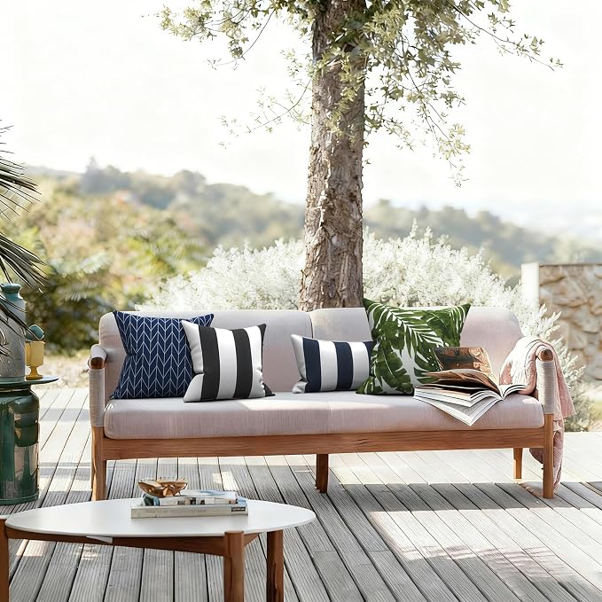 LVTXIII 2 Pack Outdoor Throw Pillow Covers for Patio Furniture, 16x16 Inch Square Pillow Case, Water-Repellent Cushion Covers for Garden, Porch, Sofa, Cabana Black