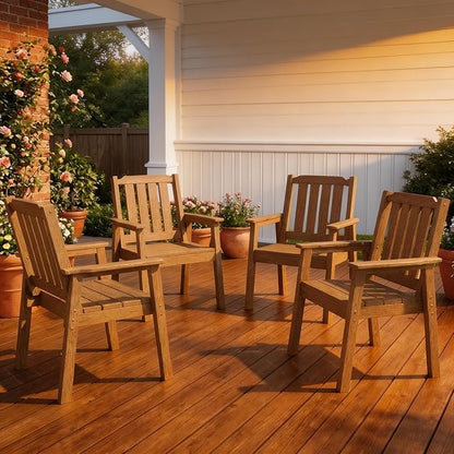 Outdoor Dining Chairs Set of 4, HDPE Patio Chairs 650LBS Capacity All-Weather Yard Armchair with Slatted Seat, 23.9" Wide Heavy Duty Modern Backyard Furniture for Garden, Poolside, Deck (Natural)