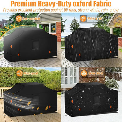 LYHNMW 98 Inch Island Grill Cover, Heavy Duty 600D Waterproof & Dustproof Outdoor Grill BBQ Covers, Anti-UV, Rip-Proof Island BBQ Grill Head Cover