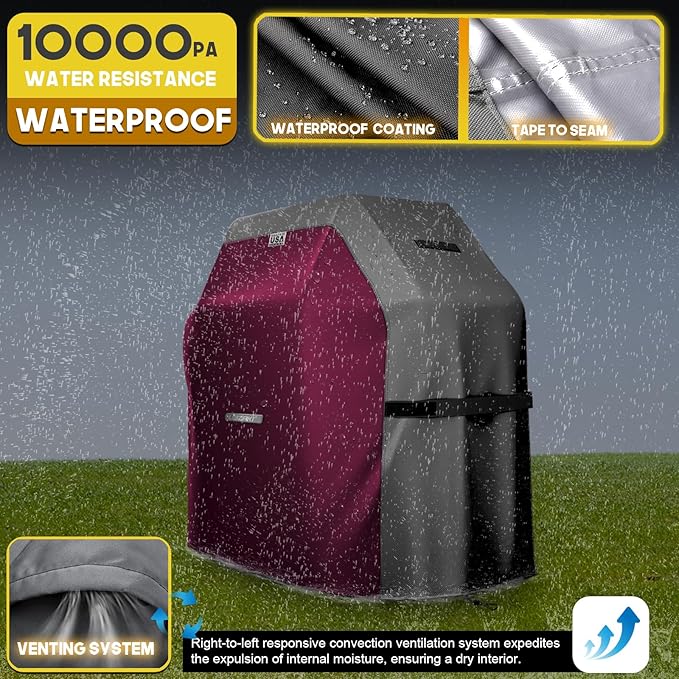 LIBZAKI Grill Cover 420D Waterproof, Weather Resistant, Rip-Proof, Anti-UV, Fade Resistant,Gas Grill Cover for Weber,Char Broil,Nexgrill Grills, etc.58 inches-Fuchsia/Gray