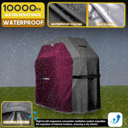 LIBZAKI Grill Cover 420D Waterproof, Weather Resistant, Rip-Proof, Anti-UV, Fade Resistant,Gas Grill Cover for Weber,Char Broil,Nexgrill Grills, etc.58 inches-Fuchsia/Gray