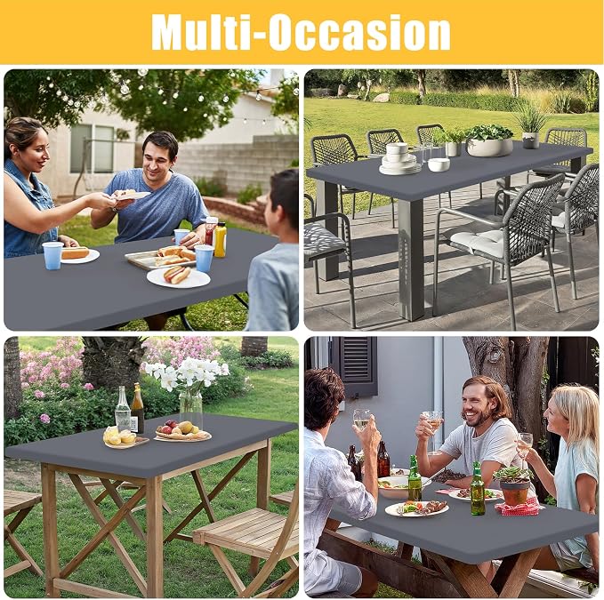 Rectangle Table Cloth, Waterproof Elastic Fitted Tablecloth for 6 Foot Folding Tables, Washable Polyester Tablecloths for Picnic, Camping, Outdoor (Grey, 30"x72")
