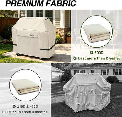 Porch Shield 58W x 24D x 46H inch Premium Gas Grill Cover Up to 56 inch, Waterproof and Fade Resistant 600D BBQ Covers for Weber, Brinkmann, Char-Broil and More, Light Tan