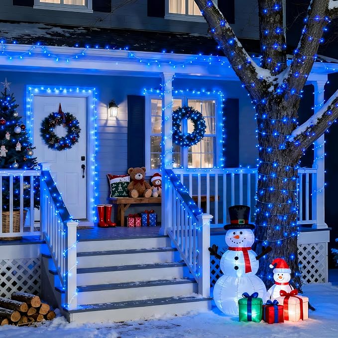 JMEXSUSS 200 LED Blue Christmas String Lights Indoor Outdoor Plug in | 66ft Blue Halloween Lights Clear Wire, 8 Modes Waterproof Christmas Tree Lights for Party Bedroom Wall Christmas Decoration