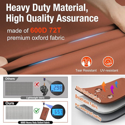 Exclusive Foldable 55 inch Grill Cover, 600D Heavy Duty Outdoor BBQ Cover for 3-4 Burners Grill, Waterproof Fade Resistant Barbecue Cover, Caramel