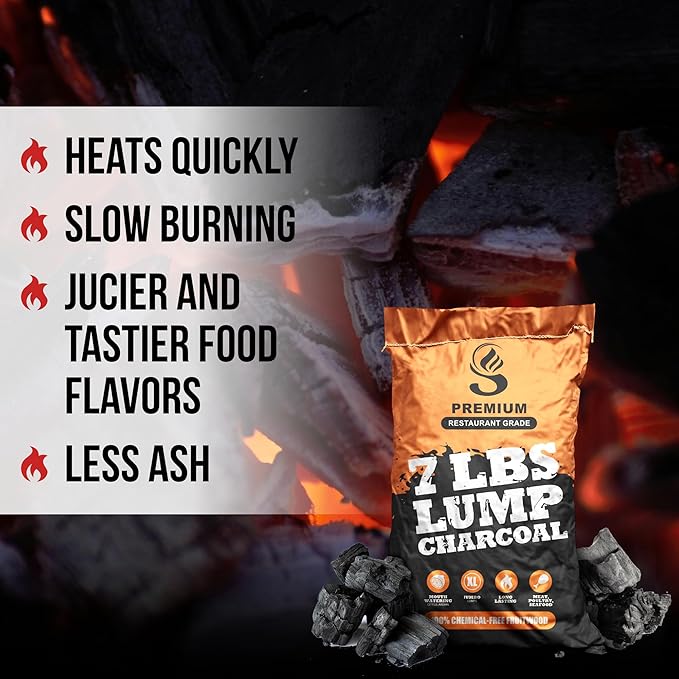 Jumbo Lump Grilling Charcoal - Natural Hand Selected Large Pcs - Dust Free Packing & Storage - USA BBQ and Smoking - Premium Restaurant Grade Barbeque Coals (7 lbs)