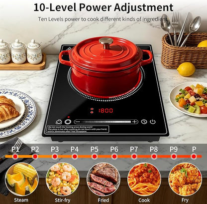 Single Burner Electric Cooktop,110V 1800W portable cooktop,Electric Stove Top with LED Knob Control,10 Power Levels, 2HTimer, Safety Lock, portable cooktop Overheat protection