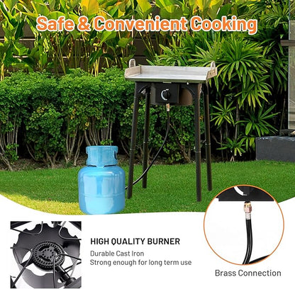Giantex Outdoor Single Burner Stove, High Pressure Burner Stand Max. 100,000 BTU, 0-20 PSI Regulator Detachable Legs, Portable Propane Grill Burner Stove for Camping Picnic Cookout