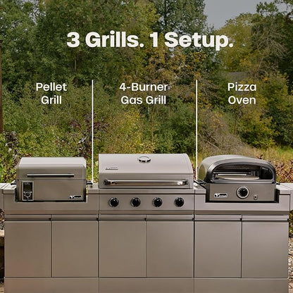 Tytus Anaheim 4-Burner Gas Grill with Two Prep Carts, Pellet Smoker, and Pizza Oven - Modular Outdoor Kitchen, Quick Assembly, Grill for Outdoor Cooking, Kitchen Island for BBQ