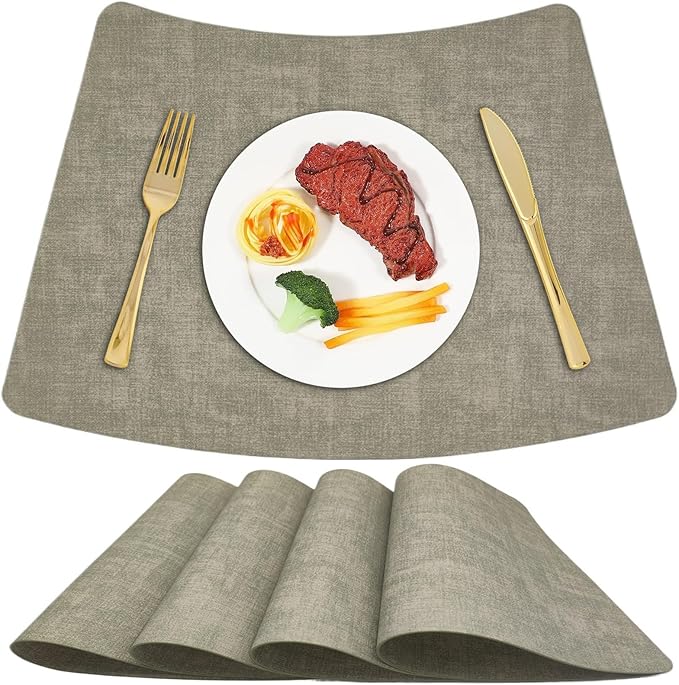Round Table Placemats Set of 4, Faux Leather Wedge Shape Place Mats Heat Resistant Wipeable Washable Table Mats, Heavy Duty Kitchen Dining Mats(Light green)