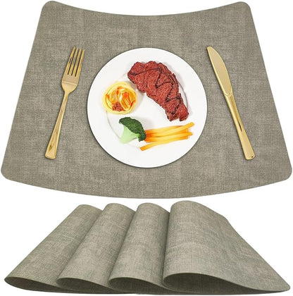 Round Table Placemats Set of 4, Faux Leather Wedge Shape Place Mats Heat Resistant Wipeable Washable Table Mats, Heavy Duty Kitchen Dining Mats(Light green)