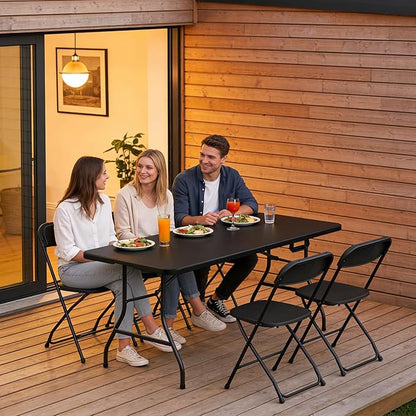 Folding Table 6FT Heavy Duty Plastic Table with Handle, Foldable&Portable, Fold-in-Half Utility Tables for Outdoor, Dining, Wedding, Events, Indoor, Picnic, Camping, Party, Black