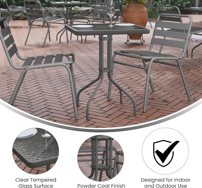Flash Furniture Barker 23.5'' Square Tempered Glass Metal Table, Silver