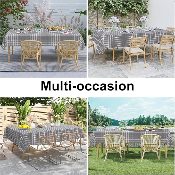 Rectangle Table Cloth, Wipeable Plastic Plaid Tablecloths, Waterproof Vinyl Table Cover with Flannel Backing for Dining, Picnic, Indoor and Outdoor (60" x 84", Grey)