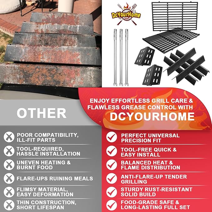 Grill Parts Kit for Weber Genesis 300 310 330 Genesis E330 E310 S310 S330 EP330 S320 E320 Grill Parts 17.5" Flavorizer Bars, Genesis 7528 Grates Heat Deflector Grill Parts Kit, 3Pcs 62752 Burner Tube