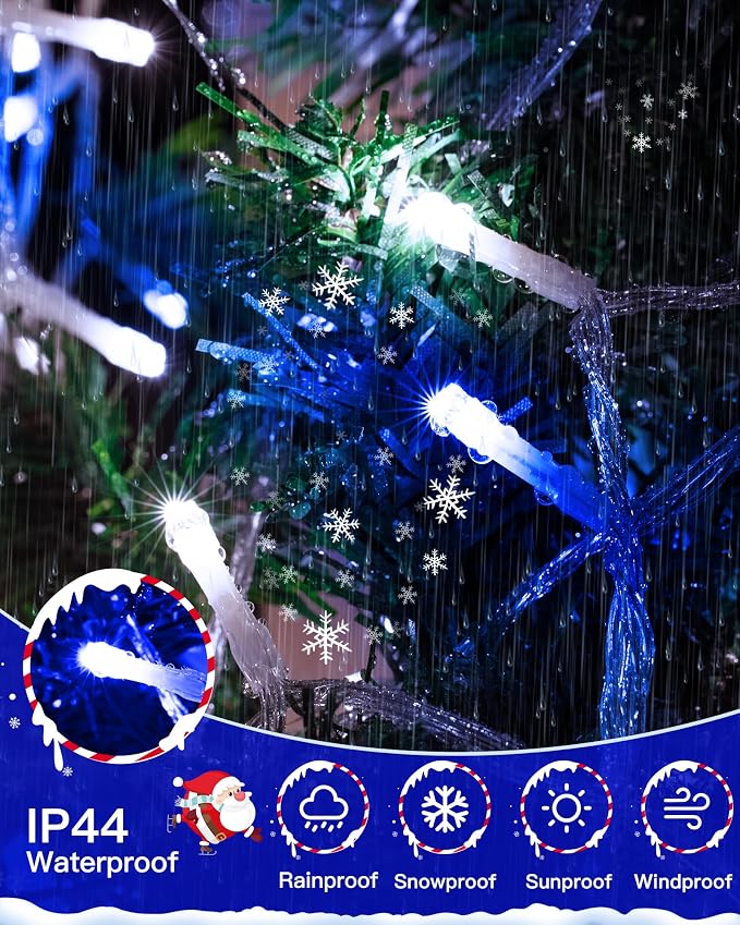196FT 600 LED Christmas Lights Outdoor Waterproof, Timer & Memory Function, 8 Modes Blue White String Lights Plug in Twinkle Lights for Xmas Tree Holiday Garden Indoor Party Decor