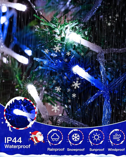 196FT 600 LED Christmas Lights Outdoor Waterproof, Timer & Memory Function, 8 Modes Blue White String Lights Plug in Twinkle Lights for Xmas Tree Holiday Garden Indoor Party Decor