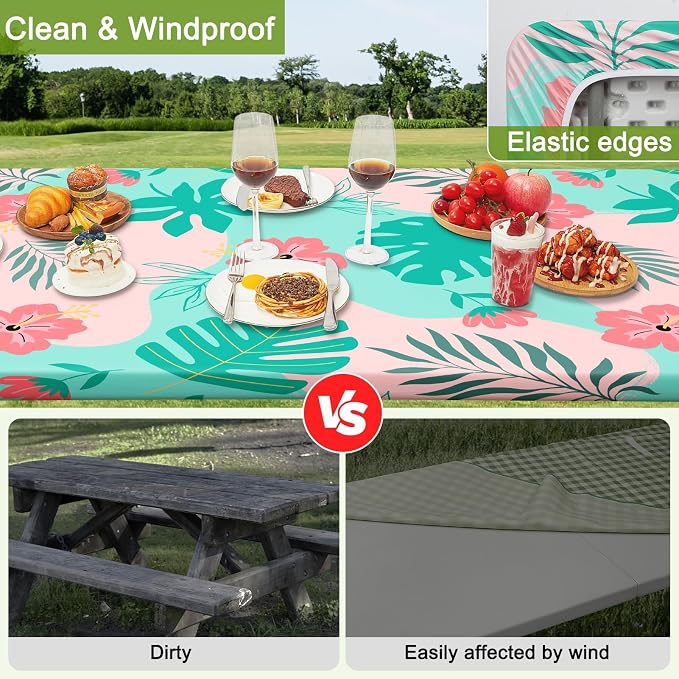 Picnic Table and Bench Cover Set, Waterproof Fitted Elastic Cloth | Portable Camping Essentials With Built-In Storage Pocket And Waterproof Fabric For Outdoor RV Or Picnic Table Use