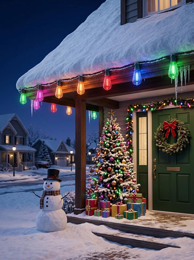 50Ft Outdoor Multicolor String Lights, LED Dimmable Christmas Multicolor Lights Outdoor Waterproof with 25 ST38 Colored LED Bulbs, 2700k Shatterproof for Backyard Gazebo Porch Garden Outside Decor