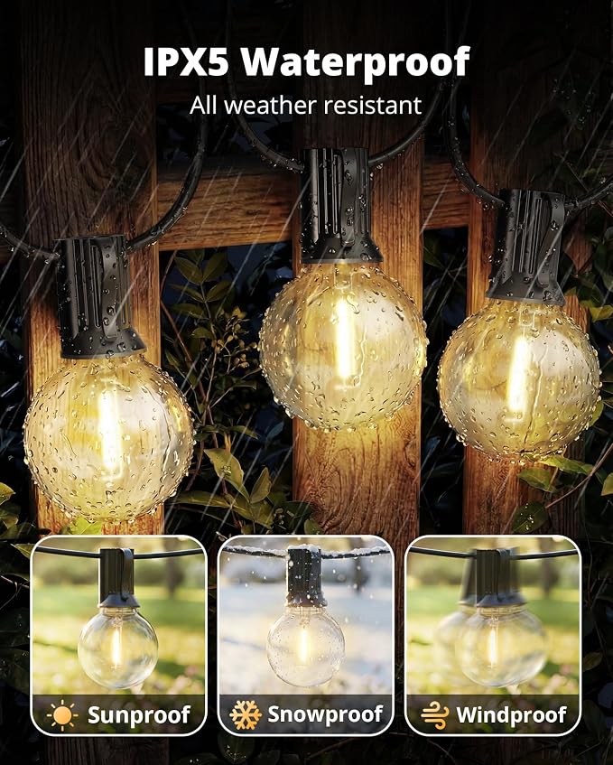 VIPAR Outdoor String Lights,30FT 13 G40 Patio Lights Waterproof for Balcony | Vintage LED Edison Bulbs,Connectable, Shatterproof,Waterproof,2700K Dimmable,Plug-in,for Backyard Porch Garden Deck Bistro