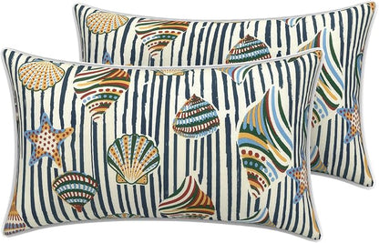 LVTXIII 2 Pack Outdoor Lumbar Pillow Covers 12x20 Inch with Piping, Water-Repellent Back Cushion Covers ONLY for Patio Furniture, Sofa, Garden Bench, Cabana Shells