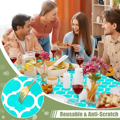 Smiry Picnic Fitted Table Cover, 4 Foot Flannel Backed Vinyl Tablecloth | Waterproof Elastic Stretch Table Cloth, Wipeable Plastic Tablecloth for Camping, Indoor & Outdoor (Teal, 30" x 48")