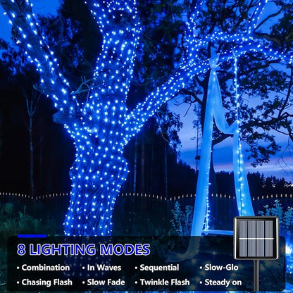 YEGUO Solar String Lights Outdoor Waterproof, 2 Packs Each 33ft 100 LED Blue Lights, 8 Modes Twinkle Light for Christmas Tree Outside Garden Yard Xmas Decor