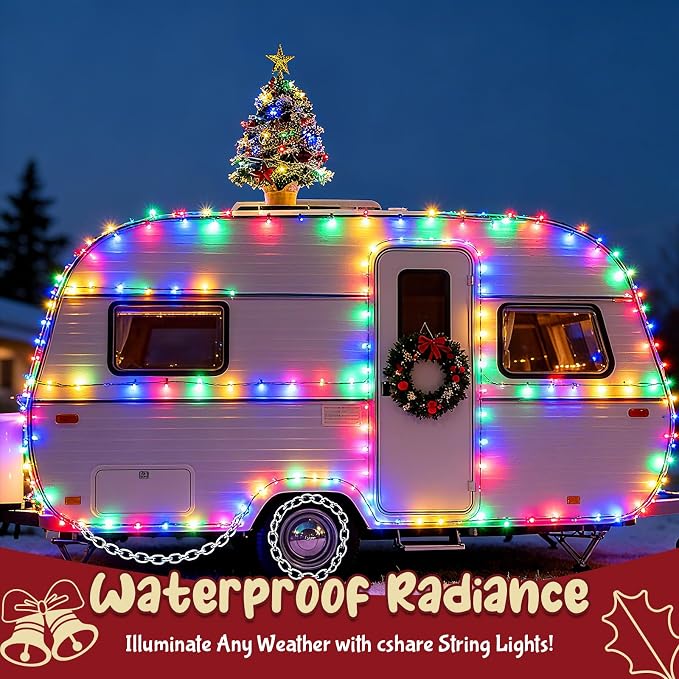 cshare Christmas String Lights Outdoor Waterproof 9.8ft 30 LED, Muliticolor Fairy Lights Battery Operated with Timer Clear Wire for Indoor & Outdoor Christmas Decorations Garland Party Garden